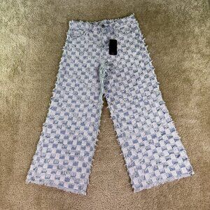 Two 2 Fly Womens Jeans Sz Small Blue White High Rise Bootcut Cropped 28x25 F041